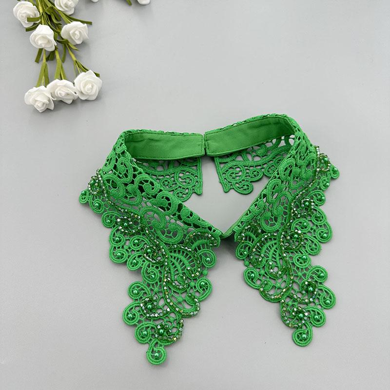Fashion White Hollow Lace Fake Collar Blouse Decoration Lapel False Collar Beading Removable Detachable Collar Neckline Faux Col