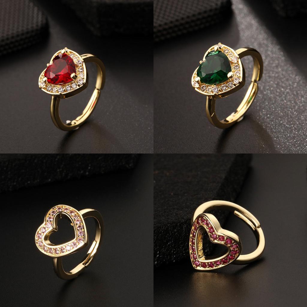 Exquisite Light Luxury Heart Ring Inlaid Color Zircon Popular Ins Style Fashion Finger Ring Jewelry Gift For Girls