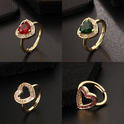 Exquisite Light Luxury Heart Ring Inlaid Color Zircon Popular Ins Style Fashion Finger Ring Jewelry Gift For Girls