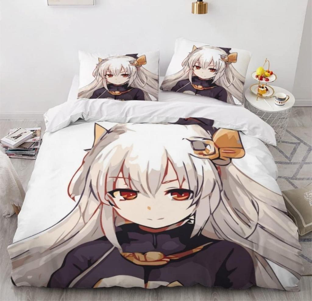 Anime Girl Cartoon Bed Linen Set 3-Piece 3D Print Anime Duvet Cover with Zip Microfibre Teenager Duvet Covers with 2 Pillowcases