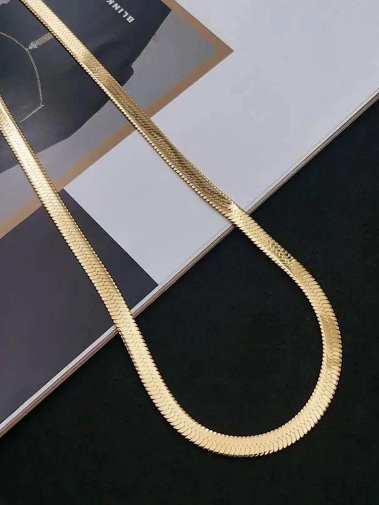 Copper 18K Gold Plated 4mm Flat Chain Necklace for Women, Luxury Jewelry, Wedding Gift, Clavicle Necklace