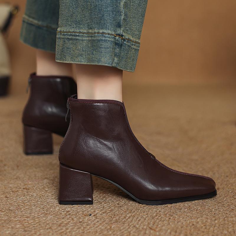 Autumn and winter Korean version large size medium tube boots women's high heel new rear zipper rubber sole women's boots square head fashion boots