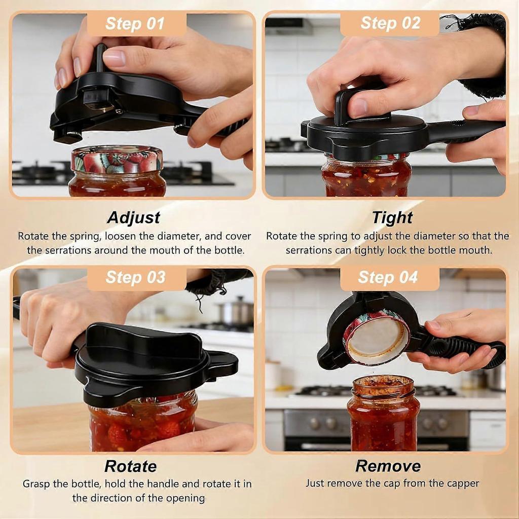 4-in-1 Multi-Function Jar Opener, Adjustable Bottle Opener with Fridge Magnet, Labor-Saving Can Opener