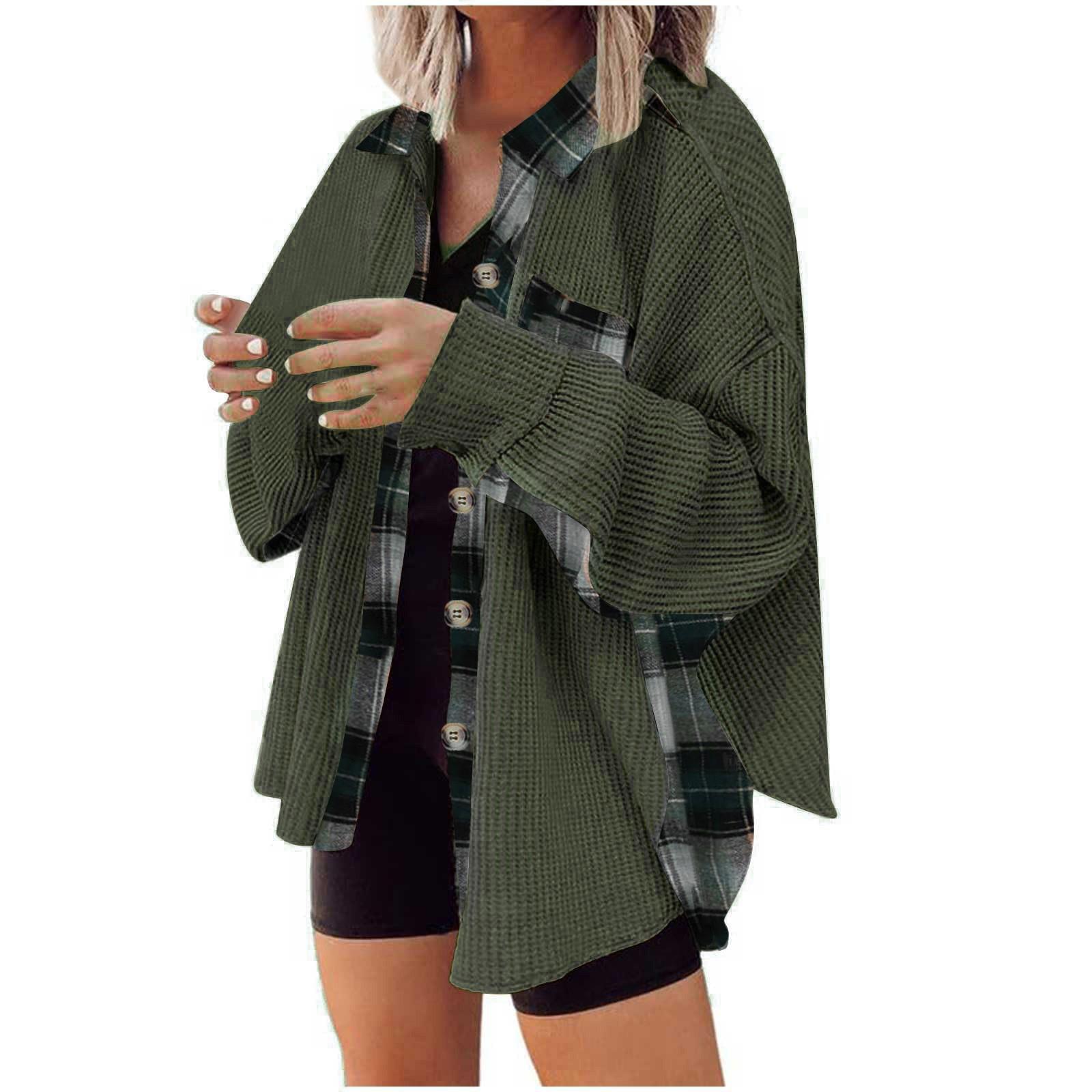 

Женский свободный кардиган с кукольными рукавами в стиле пэчворк, нерегулярная куртка на пуговицах с карманами и карманами L армия зеленый