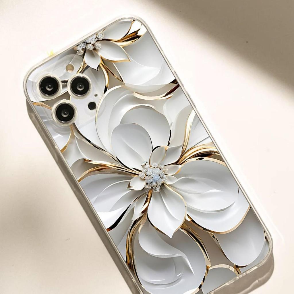 Large Floral Drop-Resistant Clear Case for iPhone Pro Max 14/15/16/17 Series
