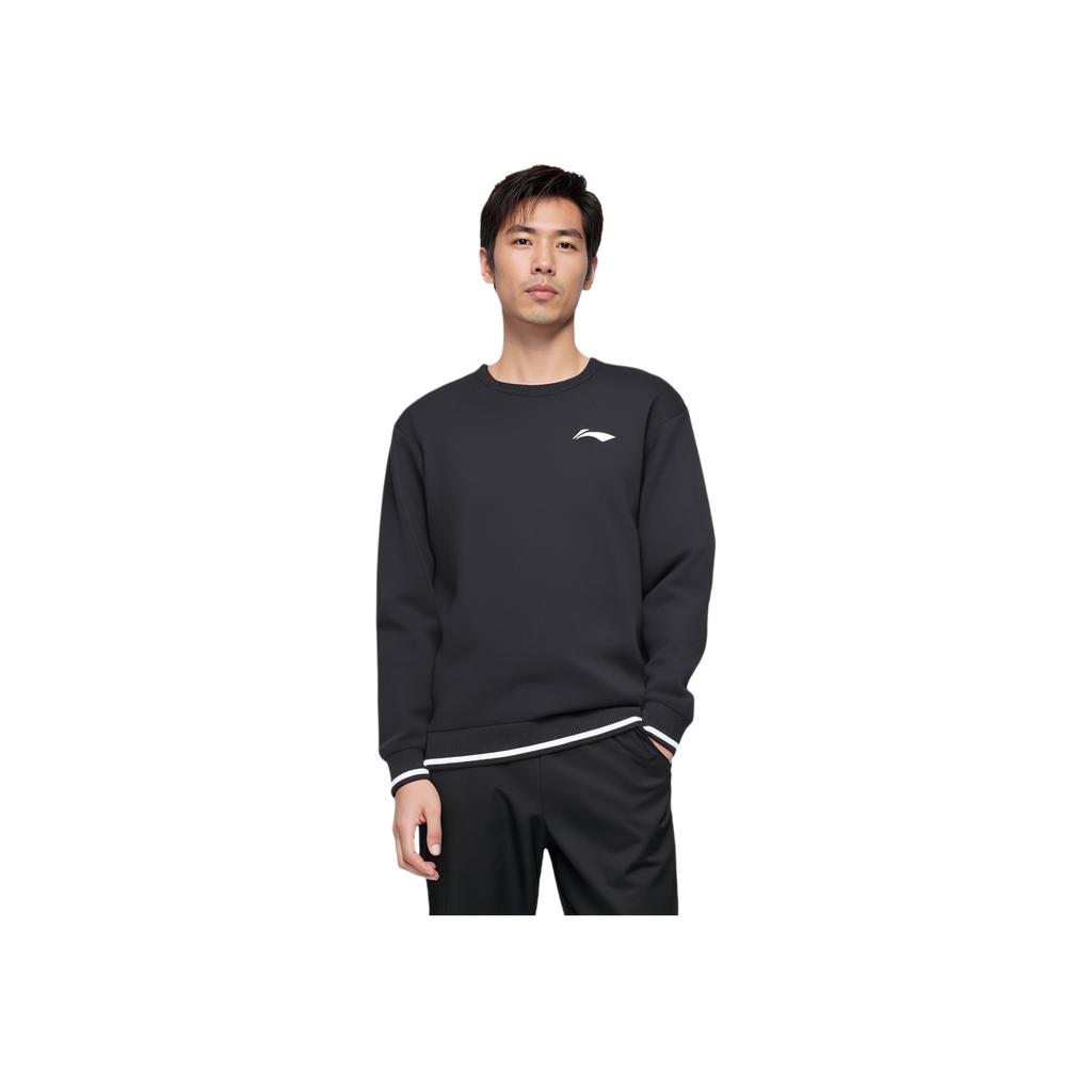 Li Ning Simple Logo Comfortable Pullover Casual Long Sleeve Knit Sweater Men sweater Black AMBU295-1