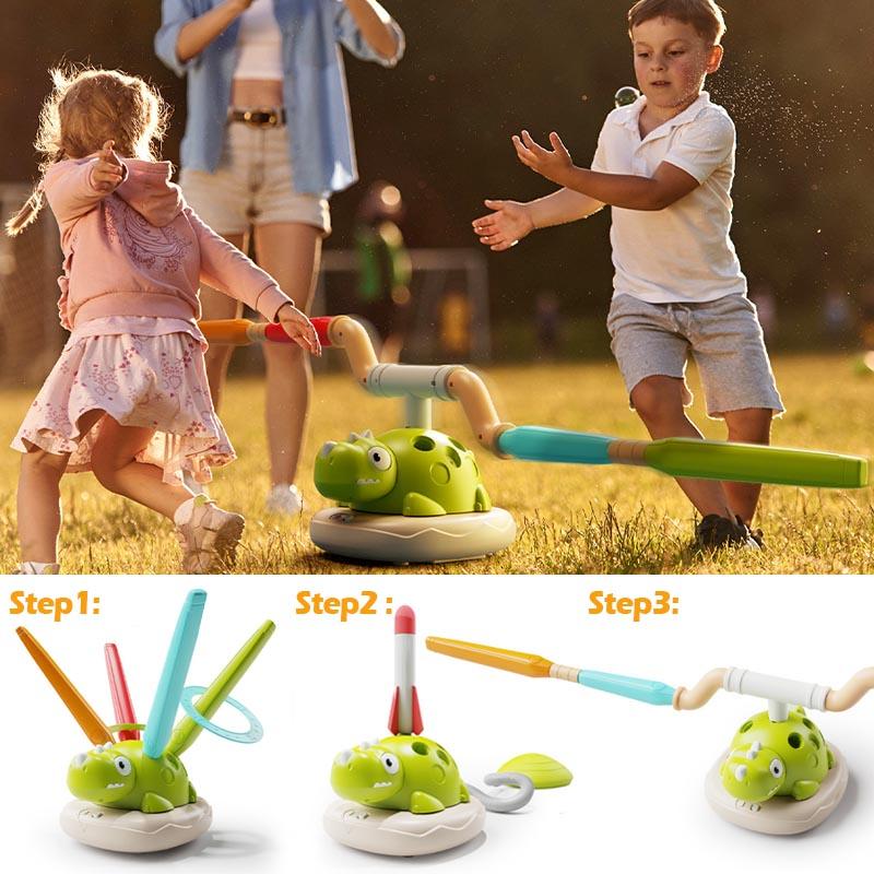 3-in-1 Dinosaur Sport Entertainment Game Toy Multifunction Rope Skipping Machine Ferrule Jump Rocket Launcher Outdoor Training