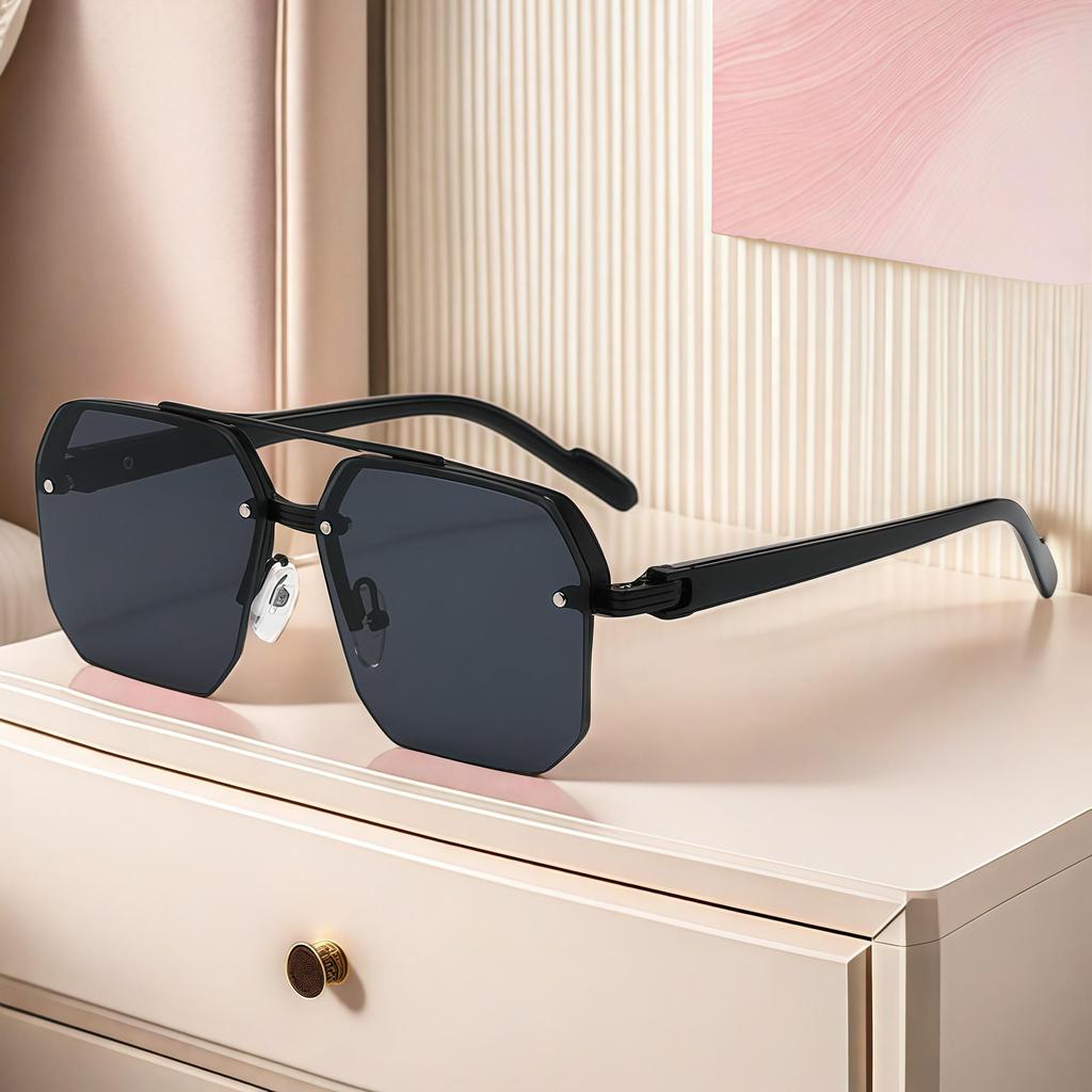 Men's Stylish Semi-Rimless UV-Blocking Driving Sunglasses for Large Faces