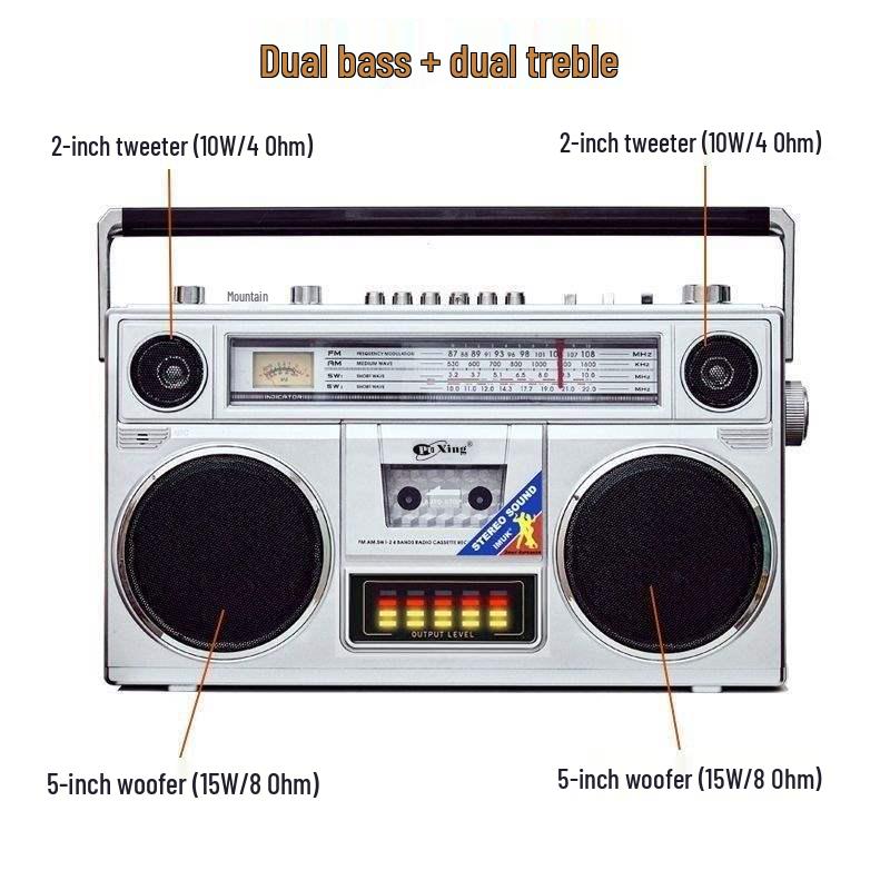 Retro 80s Style Multi-Band FM Radio & Cassette Player