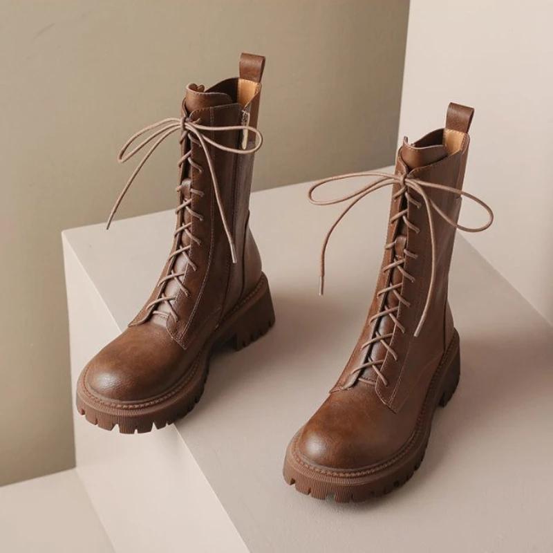 Fashion Autumn Winter Platform Half High Boots for Women Trend 2025 Gothic Pu On Promotion Gyaru Large Size Warm 39 Mid Calf Shoes Woman