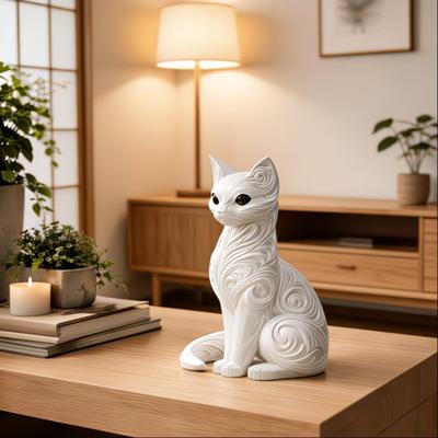 3D Printed Sitting Cat Figurine Ornament Baroque Carving Kitten Statue Sculpture Home Office Decoration Ornament Gift for Cat Lovers