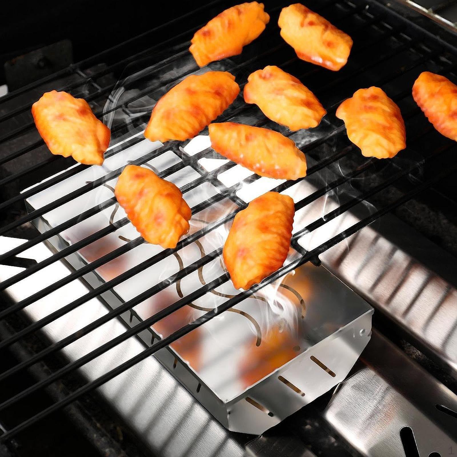 

Ящик для копчения щепы, контейнер для барбекю, органайзер из нержавеющей стали с откидной крышкой для хранения газа 1 Box