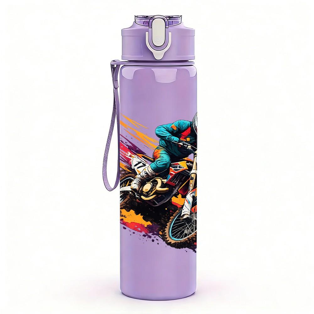 1PC Motorbike Rider Color Splash Print 750ml Color Plastic Sports Water Bottle Leakproof Flip Straw Lid Suitable for Sports Office Home Use