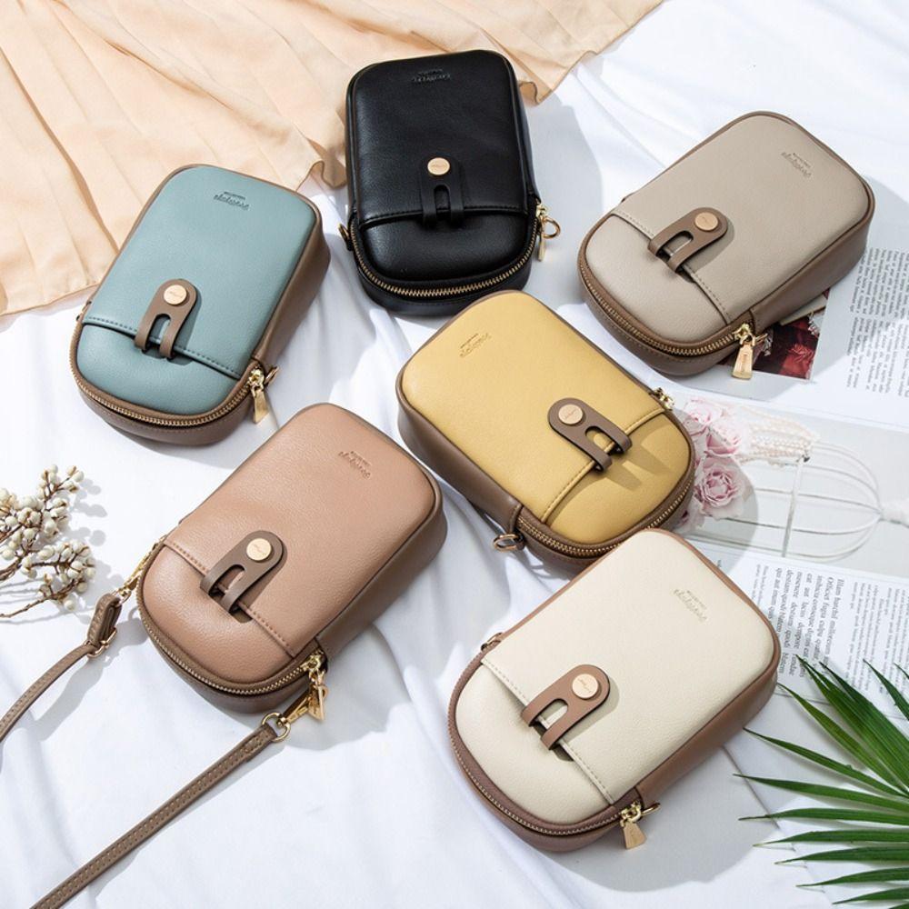 New Style PU Leather Crossbody Bag Soft Multi-layer Messenger Bag Square Bag Mobile Phone Bag