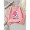 European Sizes Girls' Long-Sleeve Round Neck Sweatshirt "Pink Donut Football" Print, Spring/Autumn, Casual, Daily & Sports.