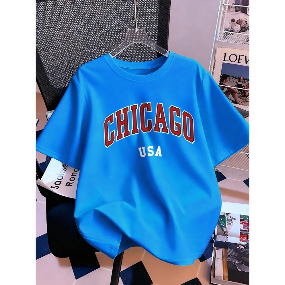 Chicago Usa Letter Printing T-Shirt Women Summer Short Sleeve Tops Comfortable Soft O-Neck T Shirt Casual Womans Clothes