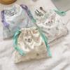 Cartoon Floral Bear Drawstring Storage Bag Women Jewelry Lipstick Makeup Bag Coin Purse Multifunctional Travel Packaging Bag