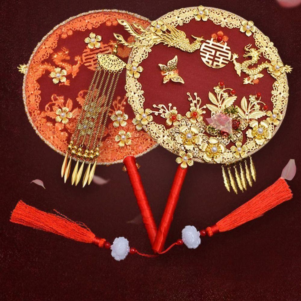 Elegant Chinese Style Bride Group Fan Handmade Vintage Decorative Fan Flower Xiuhe Fan Bridesmaid Group Fan Photography
