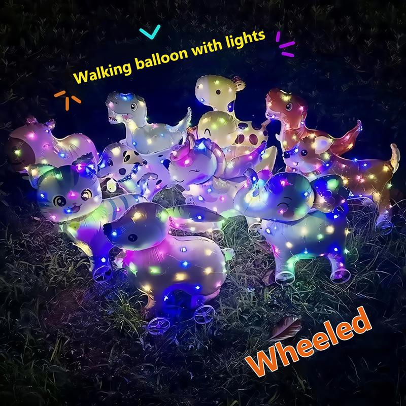 Glowing 4D Cartoon Foil Balloons Horse Stand Walking Balloon Wheel Accessories With Wheel For Kids Birthday Party Decoration