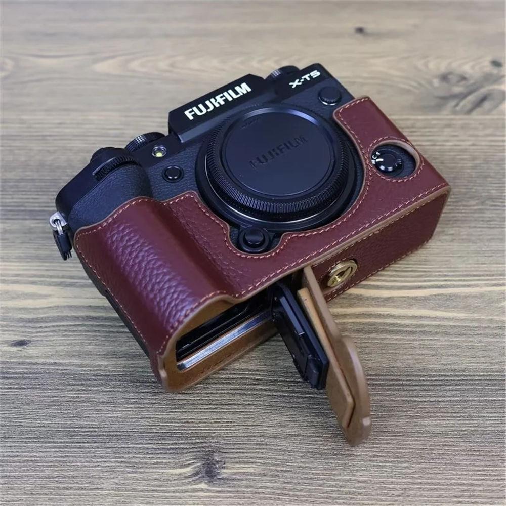 XT5 Genuine Leather Camera Half Case for Fujifilm XT5 Fuji X-T5 Bottom Opening Magnetic Cover