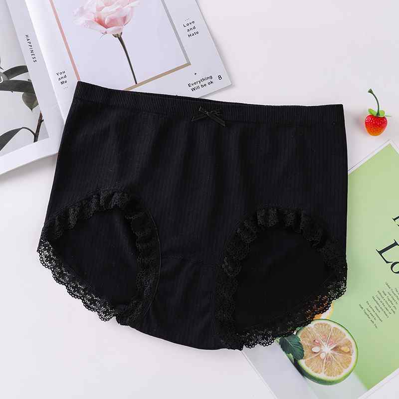 

Женские ребристые трусики больших размеров с кружевной отделкой, нижнее белье, трусики со средней талией, бесшовные, дышащие, мягкие, эластичные, полностью закрывающие трусы L