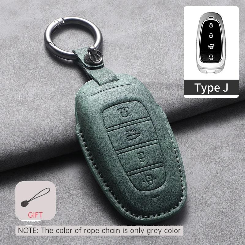 Leather Car Key Case Cover Holder Keychain Shell for Hyundai Tucson 2025 Solaris Sonata Hybrid NEXO NX4 SantaFe DN8 2020