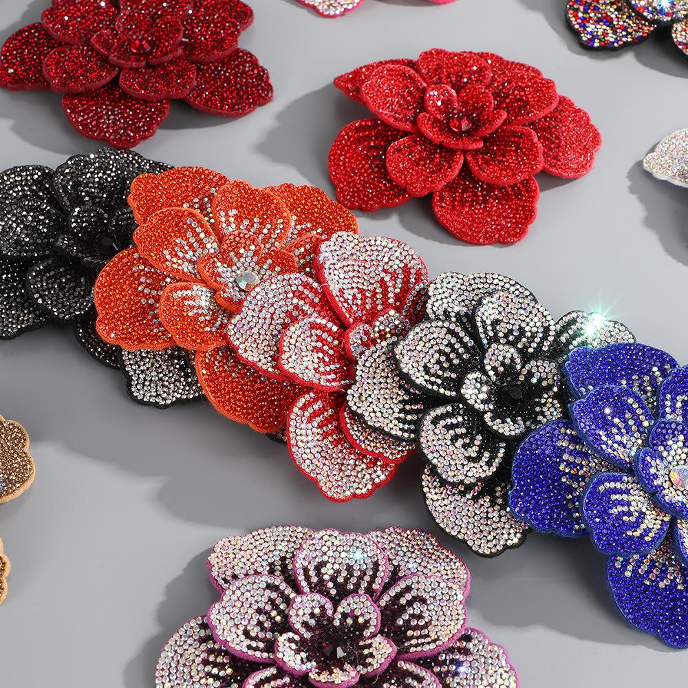 Factory Hot Sale Shoes Flower Three-layer Cloth Fabric Patch Flower Rhinestone Handmade DIY Clothing Bag Accessories