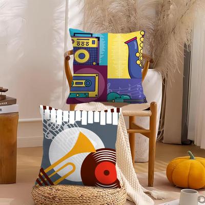 Retro Speaker Piano Rock Cushion Cover Soft Plush Throw Pillow Cover | Double-Sided Cushion Case | Sofa Bedroom Home Decor