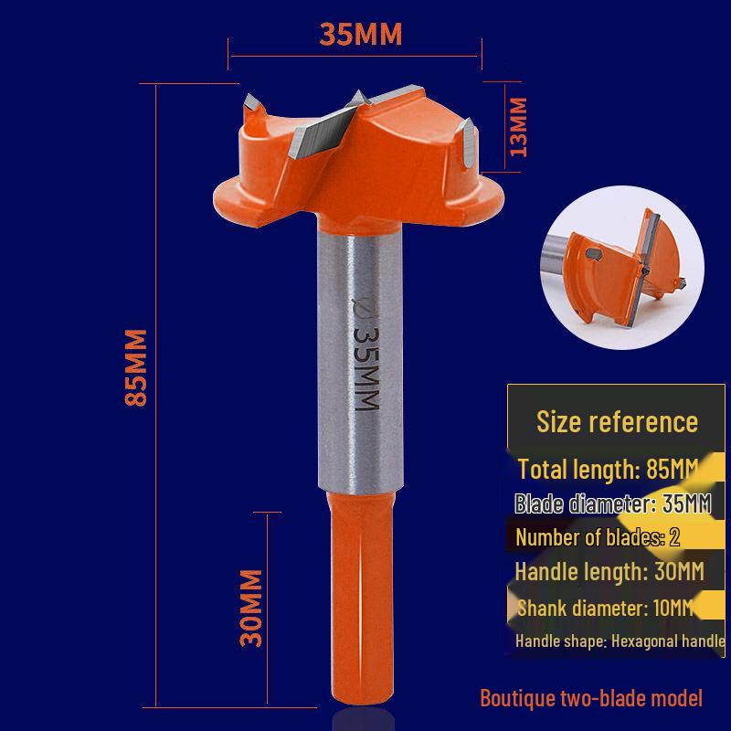 

35mm Depth-Stop Hinge Hole Saw with Three-Flute Drill Bit for Woodworking and Cabinet Doors