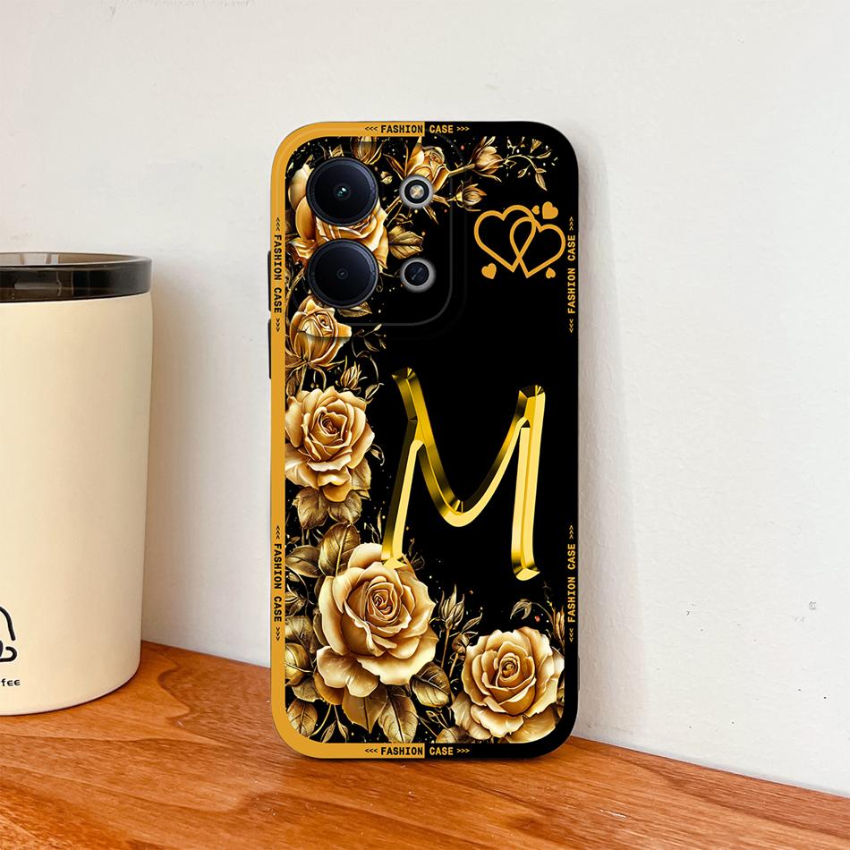 Per Cover Telefono Redmi 15C 4G 5G Fiori Nome Lettere Morbida Silicone Liquido Custodia a Protezione Totale Per Redmi 15 C Alloggiamento Antiurto