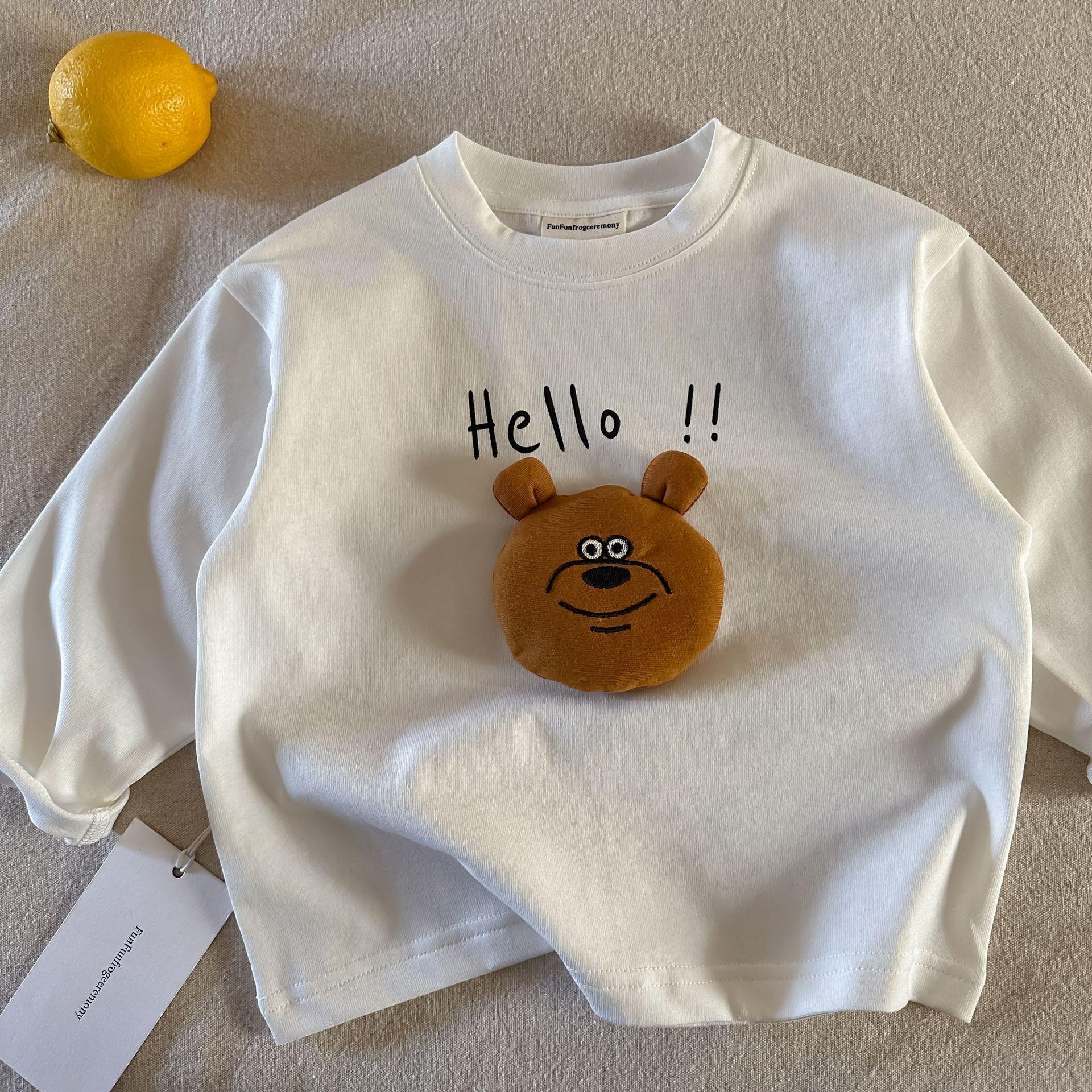 Fall Kids  Long-Sleeve T-Shirt: Korean-Style Casual, Cute Cartoon Print, Loose-Fitting Underwear for Boys 90cm белый