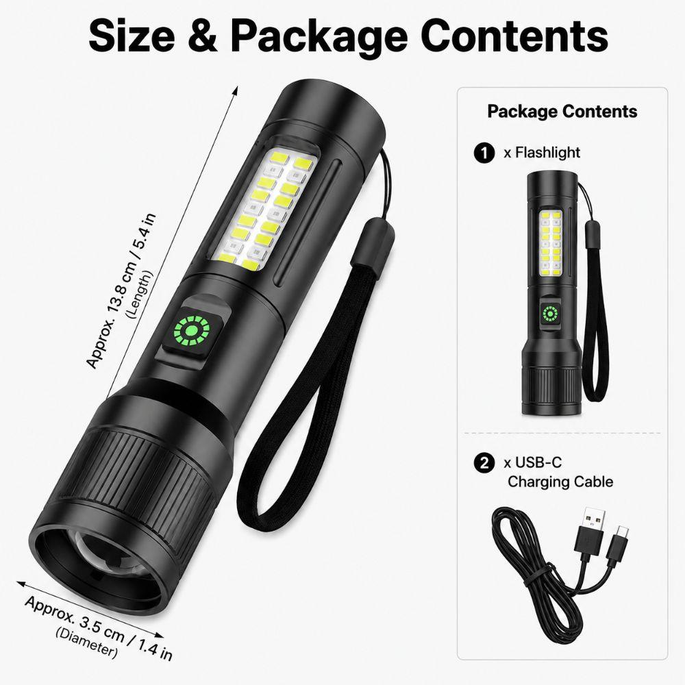 Adjustable Beam COB Side Light Rechargeable Outdoor Flashlight LED Flashlight  Camping Hiking