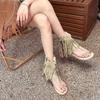 Thick-soled wedged toe Roman rivet fringed cool boots women's summer 2024 new fashion bohemian sandals