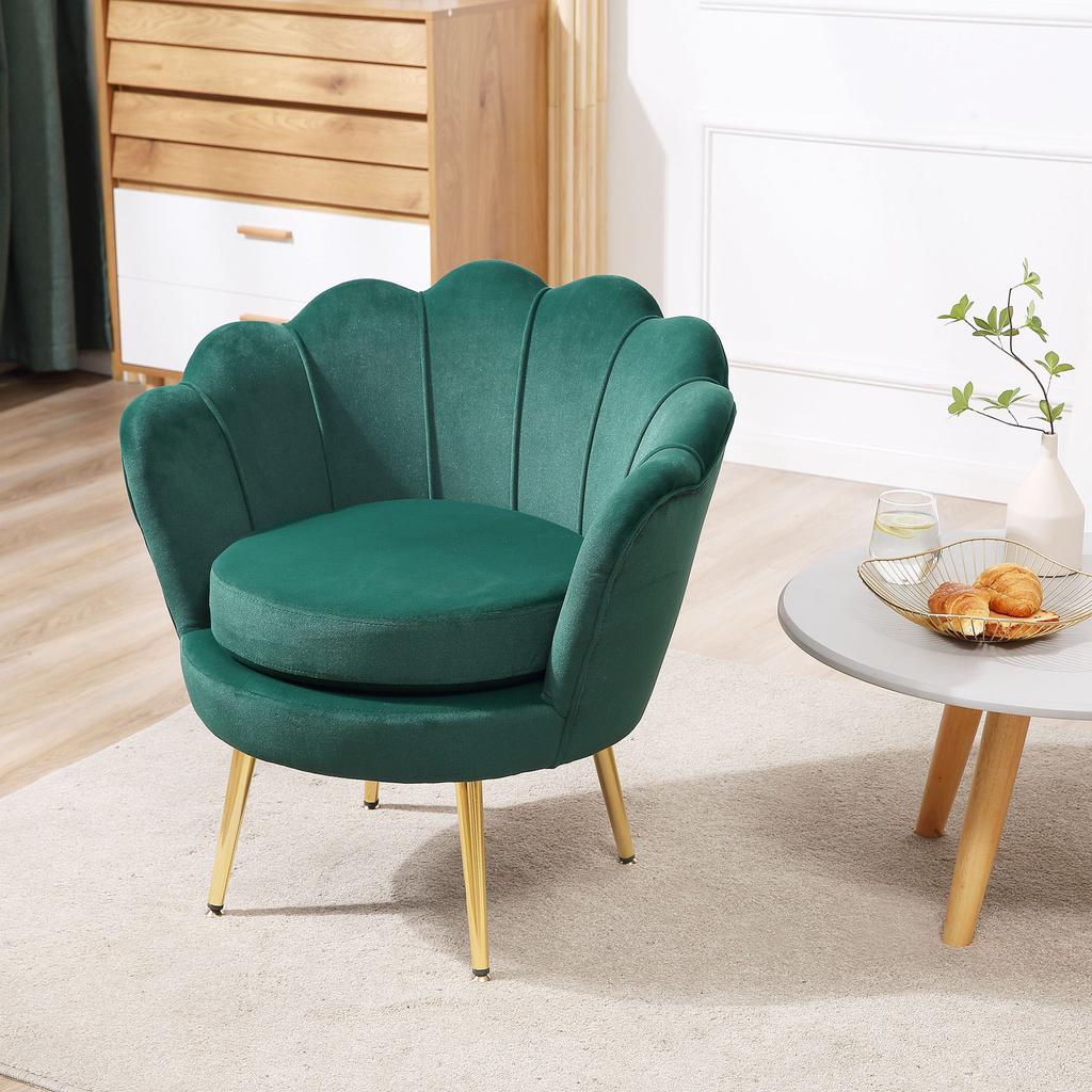 Vintage Design Armchair in Green Velvet Bedroom Armchair