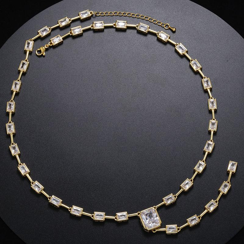 Wind Collarbone Chain Square Zircon Y Necklace Women'S Jewelry Vl199