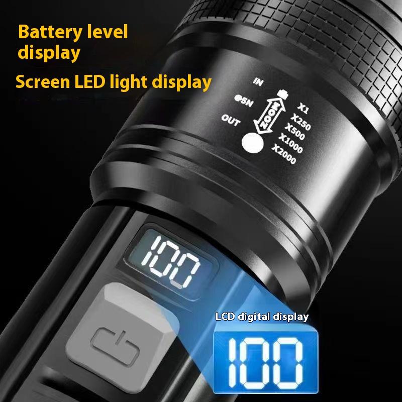 Ultra-High Power Flashlight Digital Electronic Display Waterproof Torch Zoom Hand Light Outdoor Camping Lantern