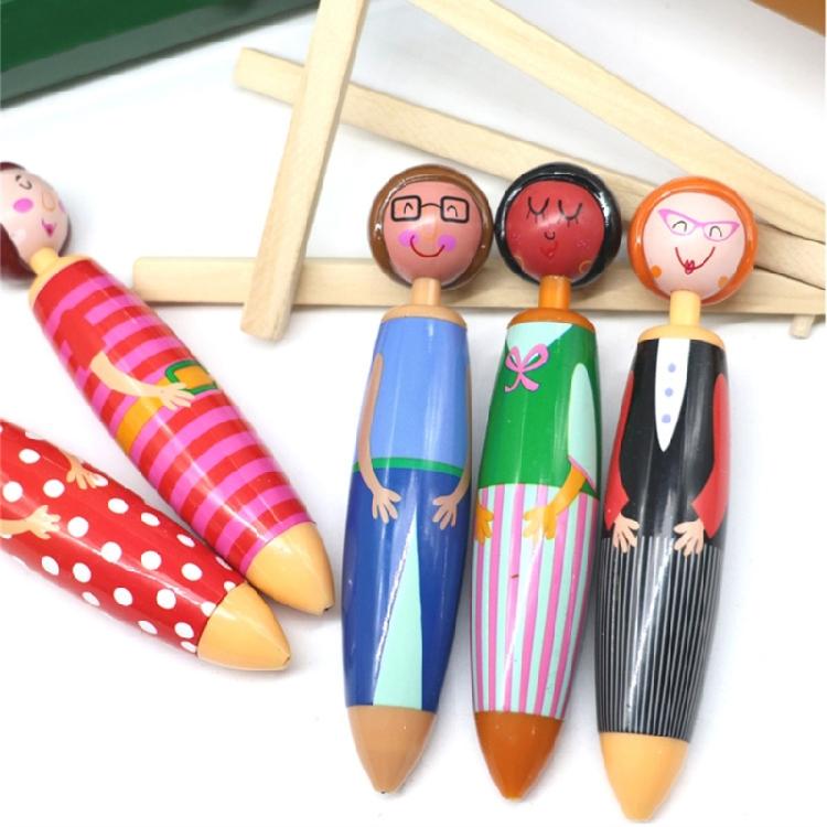 5 Pcs Creative Doll Retractable Ballpoint Pen Smooth Writing Pen Blue Ink Press Pen School Office Supplies for Student