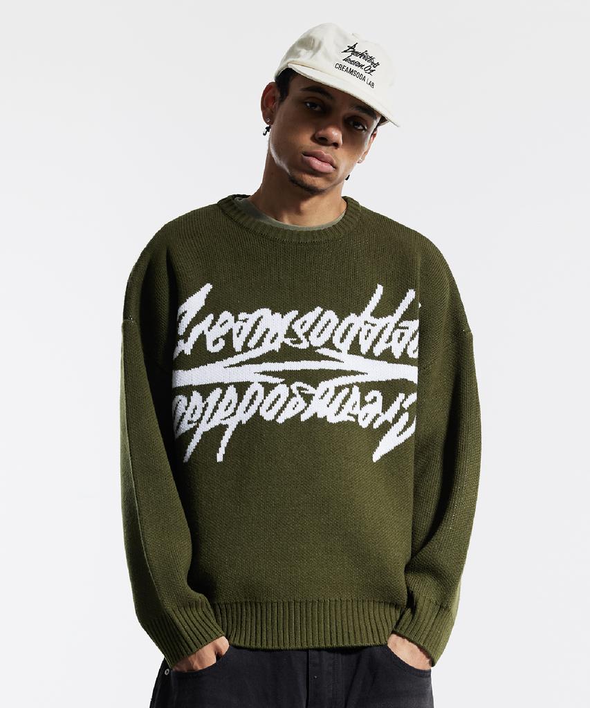 CREAM SODA LAB Big Graphic Jacquard Knit Sweatshirt Khaki