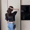 Summer Blouse Women Korean Hollow Out Lace White Women Shirt Short Sleeve Button Loose Shirts Solid Female Tops