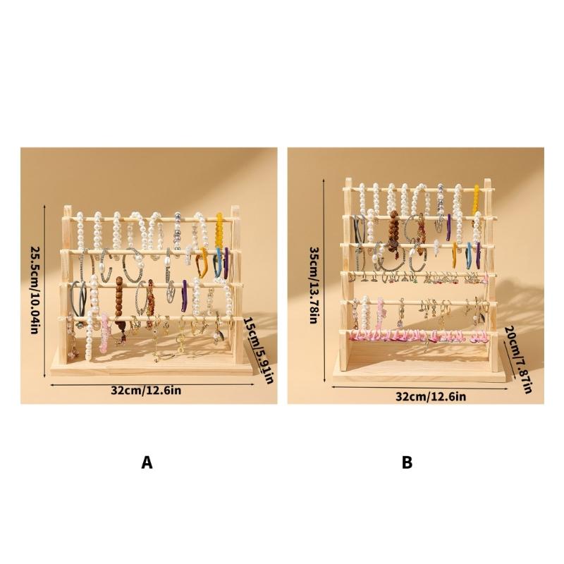 Tiered Stepped Wood Jewelry Holder Rack For Bracelet Necklace Storage Wooden Construction Wrist Accessories Holder