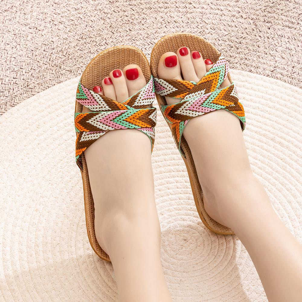 Summer linen slippers women's home couple home indoor non-slip soft bottom household cotton and linen cool slippers men