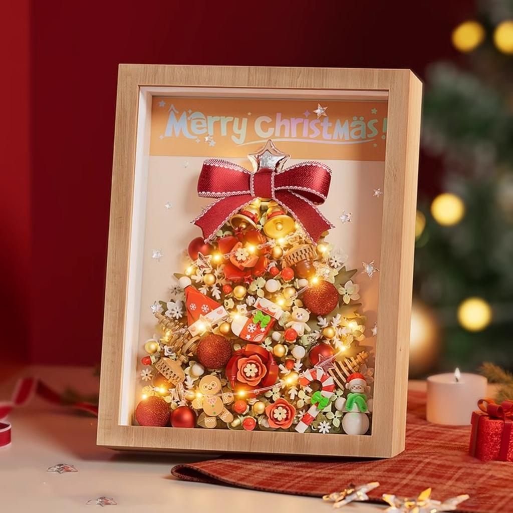 Christmas Tree Photo Frame BuildingBlocks, Small ParticleAssembly Toys, Light 3d Painting Ornaments, Christmas Handmade Diy Gifts