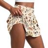 Damen Faltenrock mit Blumenmuster und integriertem Hosenrock Sportlicher Tennis-Skort zum Laufen, Yoga, Fitness, Freizeit