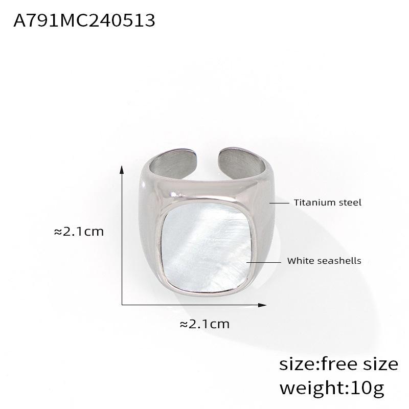 Elegant Titanium Steel White Shell Geometric Ring with 18K Gold Plating