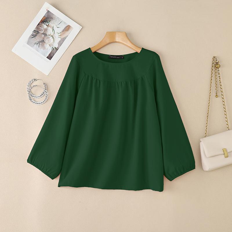 ZANZEA Damen Lässige Lockere Rundhals 3/4 Ärmel Einfaches Hemdbluse