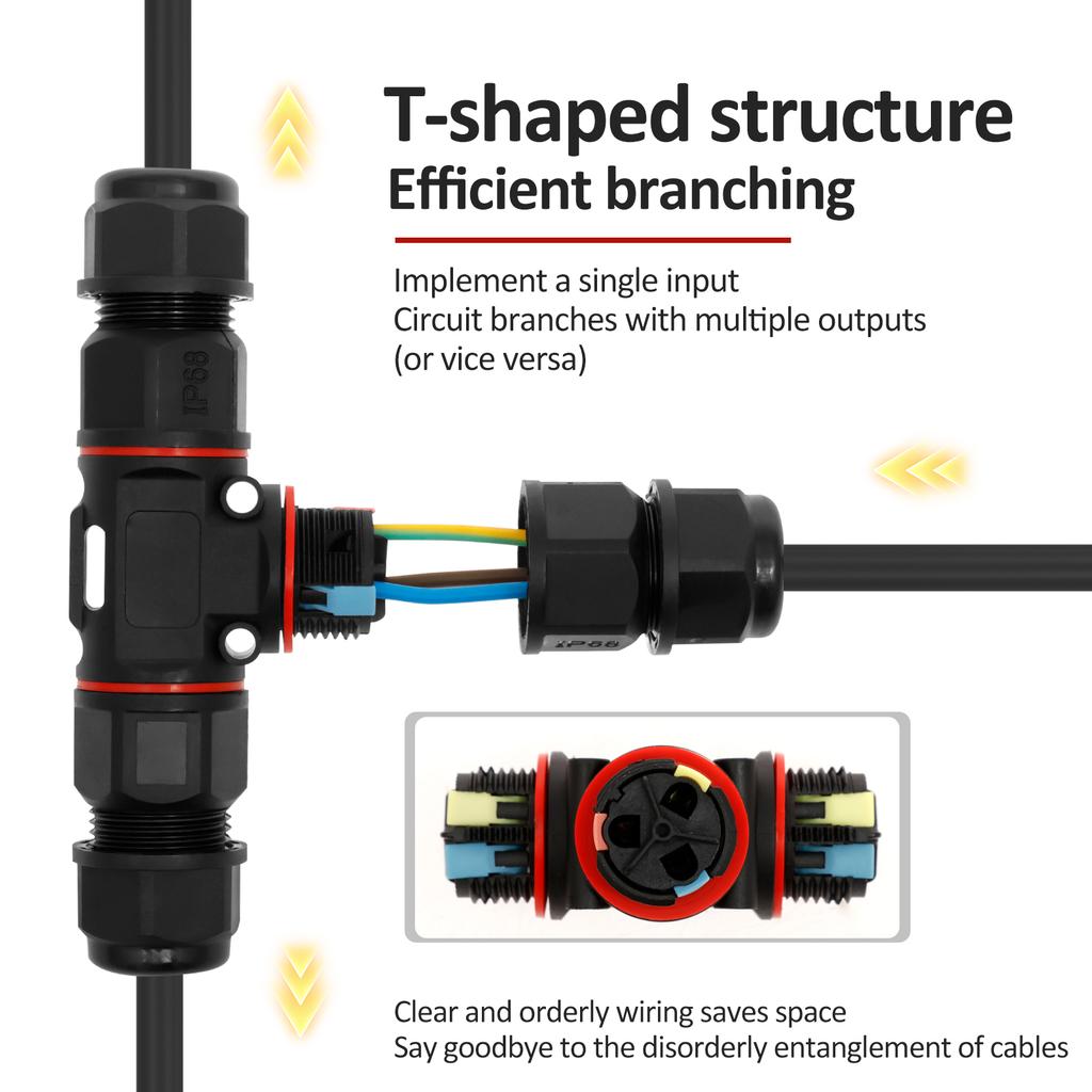 4Pcs 3-Pin Waterproof Cable Connectors for 8-12 Mm Diameter Earth Cable Connector IP68 Connection Box Junction Box for Garden