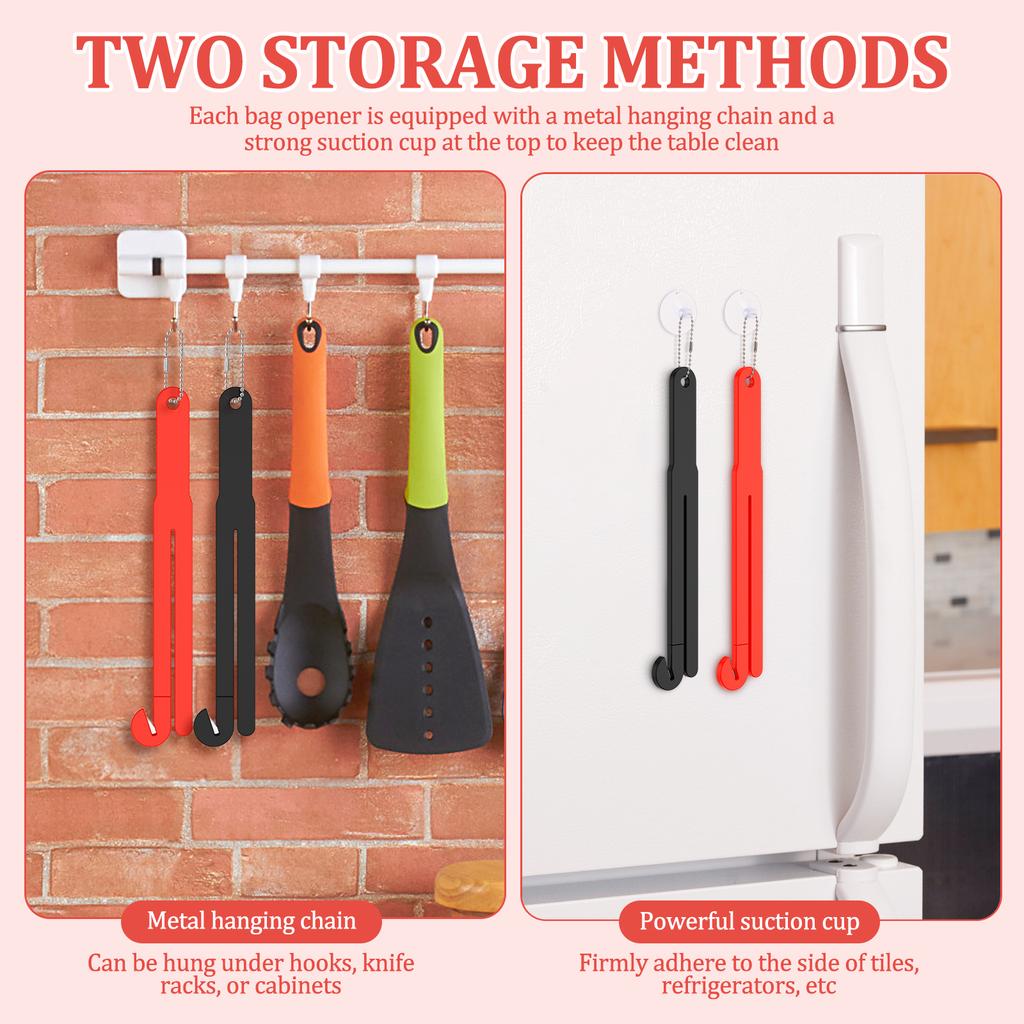 6Pcs Food Bag Opener with Stainless Steel Blade Quick Cut Food Packet Pouch Cutter Squeezer with Suction Cup and Hanging Chain