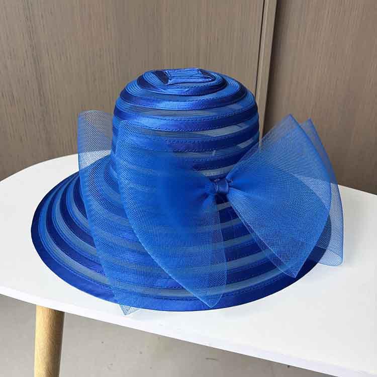 Fashion crystal cloth mesh top hat elegant bow sun hat women's summer beach sun hat