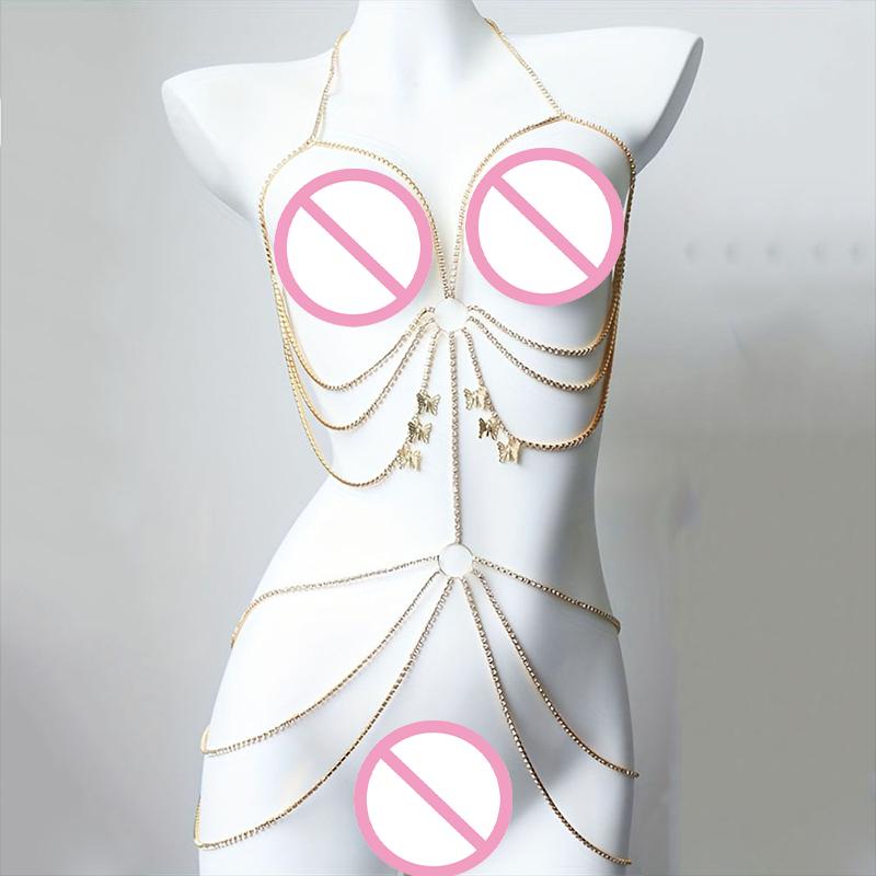 Able Butterfly Drop Pendant Multi Layer Chest Chain Nightclub Women S Body Chain Jewelry золотой