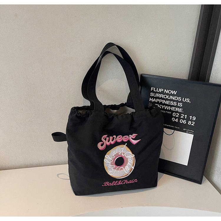 Embroidery Donut Nylon Bag Women's New Fashion Cartoon Commuter Bag Shoulder Handbag